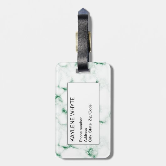 Groen Glitter Marmer Gepersonaliseerd Bagagelabel (Achterkant verticaal)