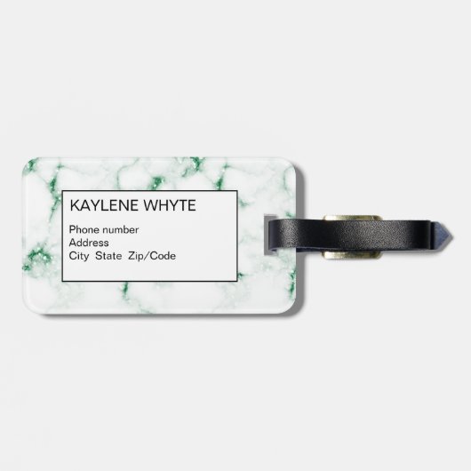 Groen Glitter Marmer Gepersonaliseerd Bagagelabel (Achterkant horizontaal)