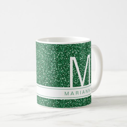 Groen Glitter Monogram Aangepaste Initiaal Naam Koffiemok (Voorkant rechts)