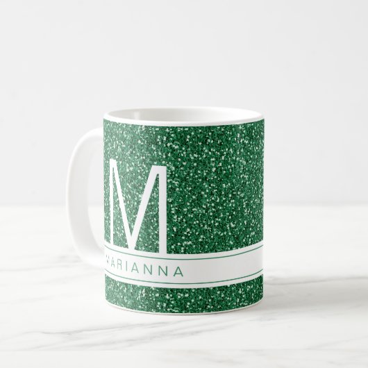 Groen Glitter Monogram Aangepaste Initiaal Naam Koffiemok (Voorkant links)