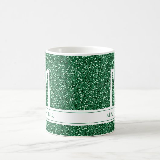Groen Glitter Monogram Aangepaste Initiaal Naam Koffiemok (Center)