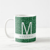 Groen Glitter Monogram Aangepaste Initiaal Naam Koffiemok (Links)