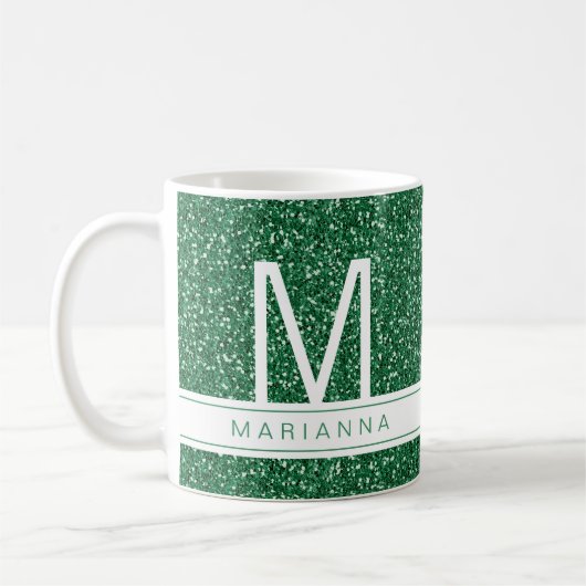 Groen Glitter Monogram Aangepaste Initiaal Naam Koffiemok (Links)