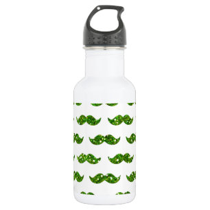 Groen Glitter Mustache Pattern Gedrukt Waterfles