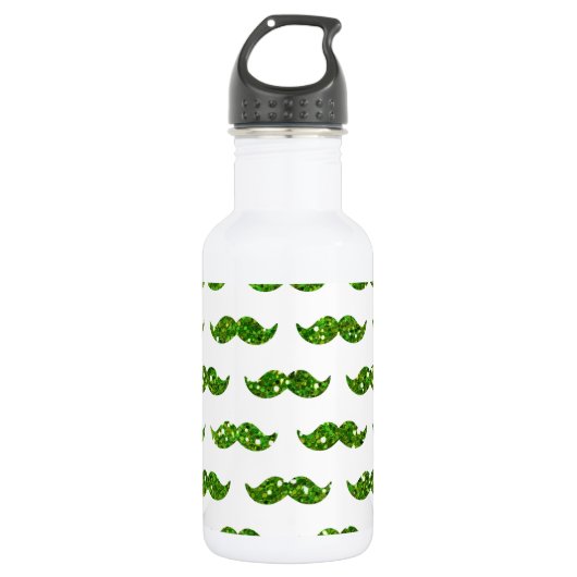 Groen Glitter Mustache Pattern Gedrukt Waterfles (Voorkant)