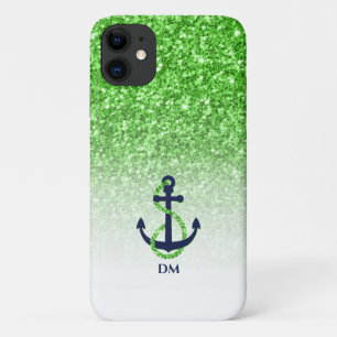 Groen glitter ombre met blauw anker Case-Mate iPhone case
