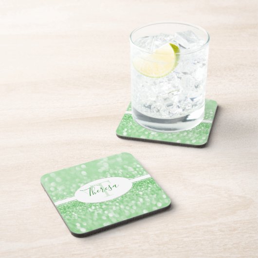 Groen glitter Personaliseert plastic Onderzetter (Rechterzijde)