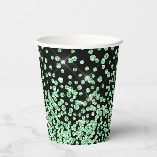 Groen glitter print faux glanzend confetti sprinkl papieren bekers (Achterkant)