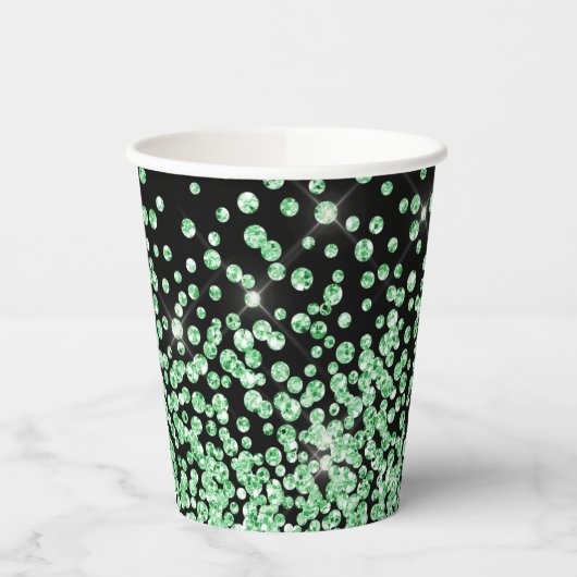 Groen glitter print faux glanzend confetti sprinkl papieren bekers (Links)