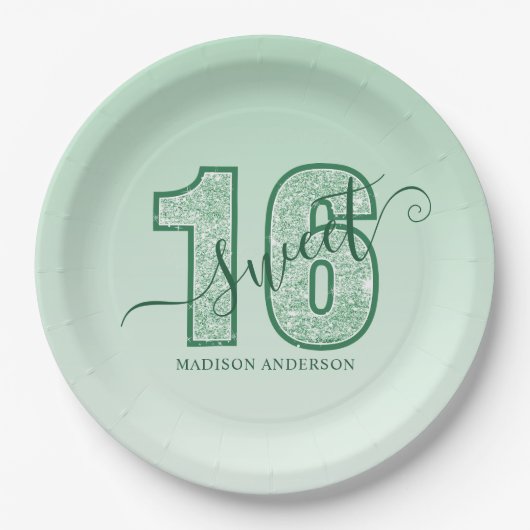 Groen glitter Script Sweet 16 Birthday Papieren Bordje (Voorkant)