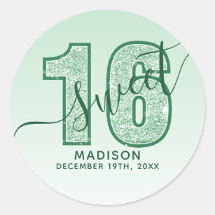 Groen glitter Script Sweet 16 Birthday Ronde Sticker