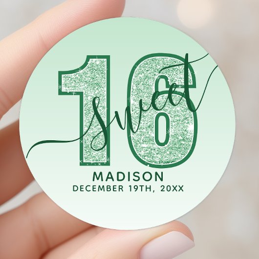 Groen glitter Script Sweet 16 Birthday Ronde Sticker