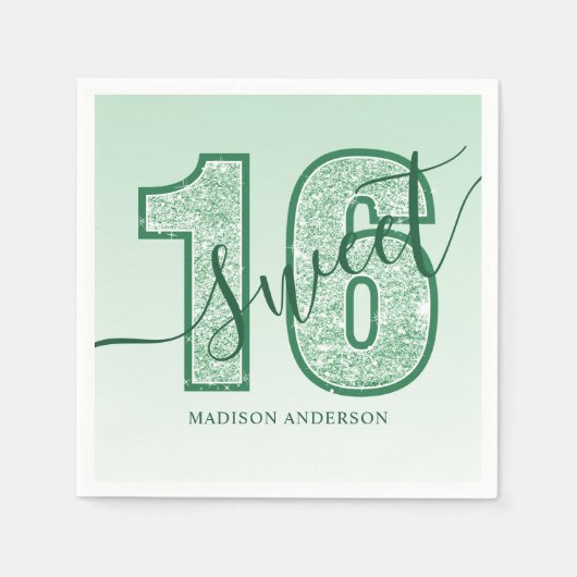 Groen glitter Script Sweet 16 Birthday Servet (Voorkant)