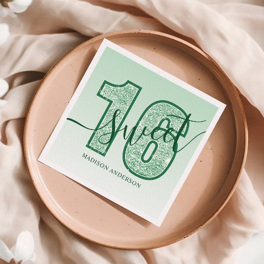 Groen glitter Script Sweet 16 Birthday Servet