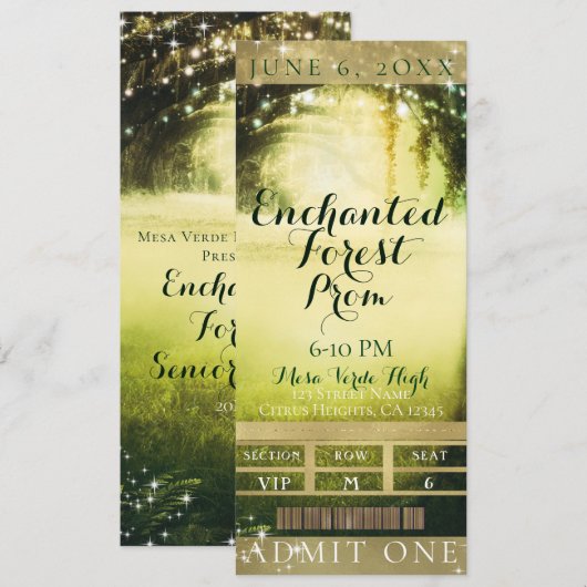 Groen Glow Forest & Lights Prom VIP Party Ticket Kaart (Voorkant / Achterkant)