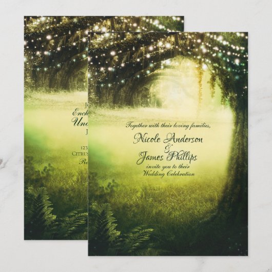 Groen Glow Woud & Slingers Rustieke Bruiloft Kaart (Voorkant / Achterkant)