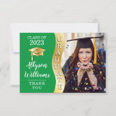 Groen | Gold Afstuderen Wave Afstudeerder Pet Foto Bedankkaart (Voorkant)