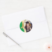 Groen | Gold Afstuderen Wave Afstudeerder Pet Foto Ronde Sticker (Envelop)