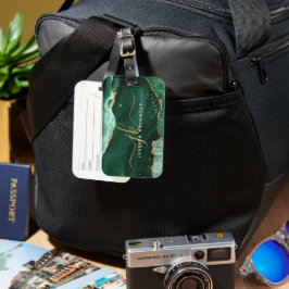 Groen Gold Agate Geode Script Initiaal Monogram Bagagelabel