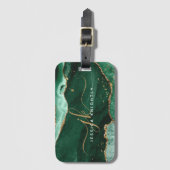Groen Gold Agate Geode Script Initiaal Monogram Bagagelabel (Voorkant (verticaal))