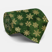 GROEN GOLD CHRISTMAS SNOWFLAKE PATROON STROPDAS (Opgerold)