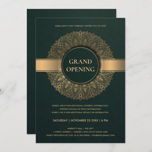 GROEN GOLD CLASSIC MANDALA GRAND OPENING KAART (Voorkant / Achterkant)