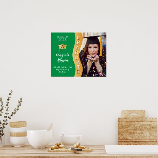 Groen | Gold Congrats Afstuderen Wave Photo Poster (Keuken)