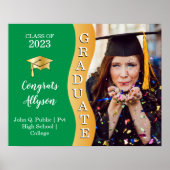 Groen | Gold Congrats Afstuderen Wave Photo Poster (Voorkant)