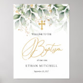 Groen Gold Foliage Cross Welcome Baptisme Poster (Voorkant)