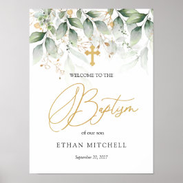 Groen Gold Foliage Cross Welcome Baptisme Poster