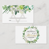 GROEN GOLD FOLIAGE WREATH STAR BAR BAT MITZVAH PLAATSKAARTJE (Voorkant / Achterkant)