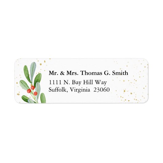 Groen + Gold Holiday Botanical Return Address  Etiket (Voorkant)