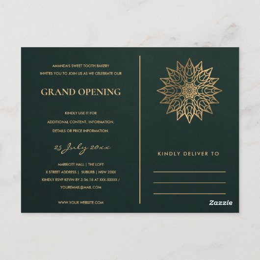 GROEN GOLD  MANDALA GRAND OPENEN INVITE BRIEFKAART (Achterkant)
