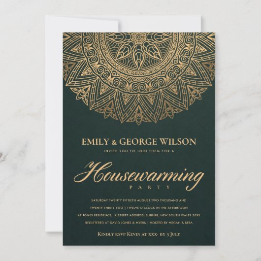 GROEN GOLD MANDALA HOUSEWARMING PARTIJ KAART (Voorkant)