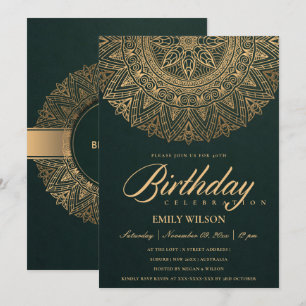 GROEN GOLD MANDALA JAAR 40E BIRTHDAY PARTIJ KAART