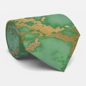 GROEN GOLD MARBLE ABSTRACT PATTERN STROPDAS (Opgerold)