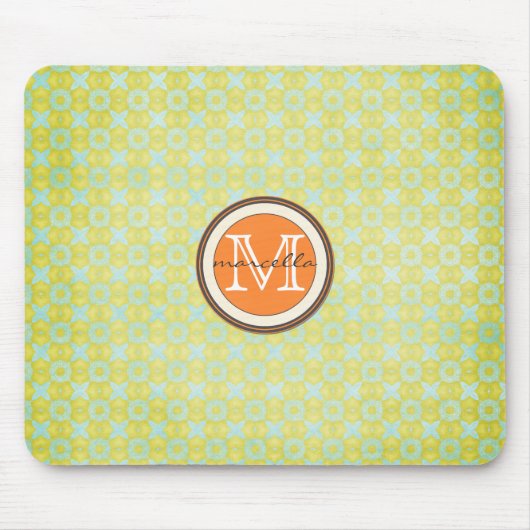 Groen Gold Pattern Achtergrond Oranje Monogram Muismat (Voorkant)
