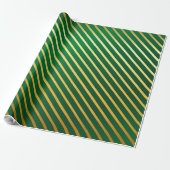 Groen Gold Striped Wrapping Paper Cadeaupapier (Uitgerold)