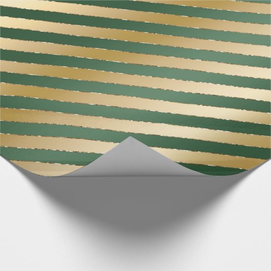 Groen Gold Stripes kerstpapier Cadeaupapier (Hoek)
