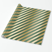 Groen Gold Stripes kerstpapier Cadeaupapier (Uitgerold)