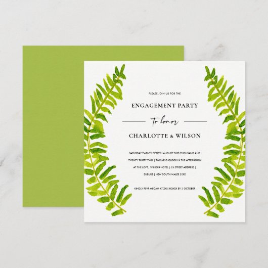 GROEN GOLD WATERVERF FERN FOLIAGE VERLOVING KAART (Voorkant / Achterkant)