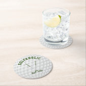 Groen golfen gekruiste clubs aangepaste tekst ronde kartonnen onderzetter (Insitu)