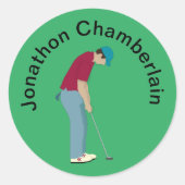 Groen Golfer snijdend Golfbalontwerp Ronde Sticker (Voorkant)