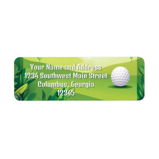Groen golfgras en golfbal etiket (Voorkant)