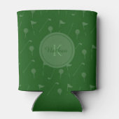 Groen Golfpatroon Elegant Monogram Masculine Naam Blikjeskoeler (Achterkant)
