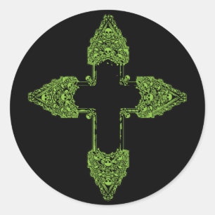  Groen Gotisch Kruis Ronde Sticker