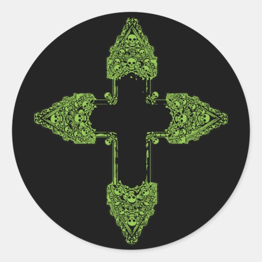 Groen Gotisch Kruis Ronde Sticker (Voorkant)