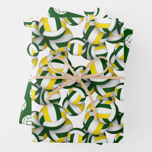 Groen Goud 3 delig Coördinerend Volleybal Inpakpapier Vel (In situ)
