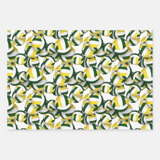 Groen Goud 3 delig Coördinerend Volleybal Inpakpapier Vel (Voorkant)