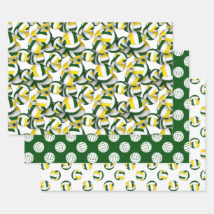 Groen Goud 3 delig Coördinerend Volleybal Inpakpapier Vel